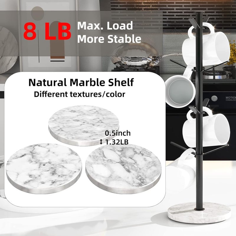 Gypie Marble Mug Holder Tree, 8 Hooks Coffee Cups Stand, New Upgraded Stable Mug Stand for Kitchen Counter Cabinet Cafe Black - Image 1